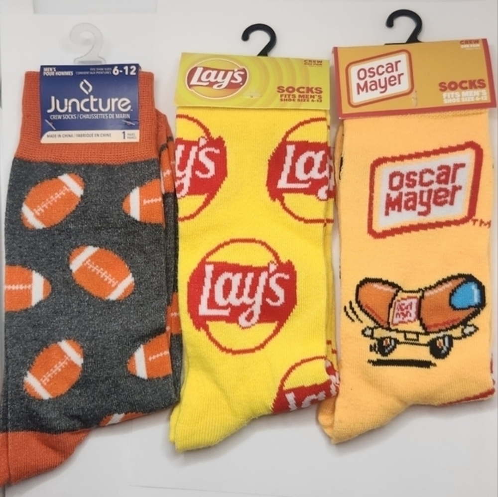 Football Season Inspired Socks Hot Dogs Chips, and Football Mens 6-12 - Picture 2 of 8